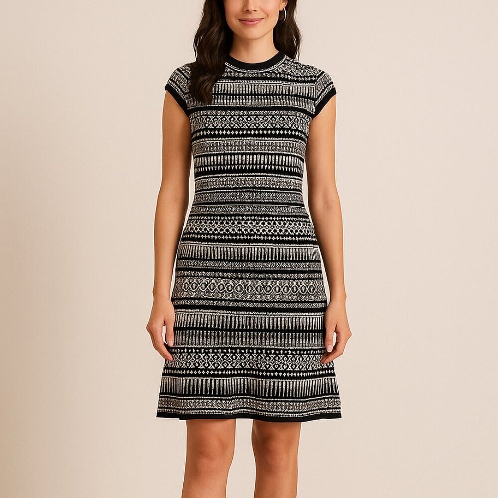 Max‎ Studio Black & White Aztec Dolman Stretchy Sweater Dress L